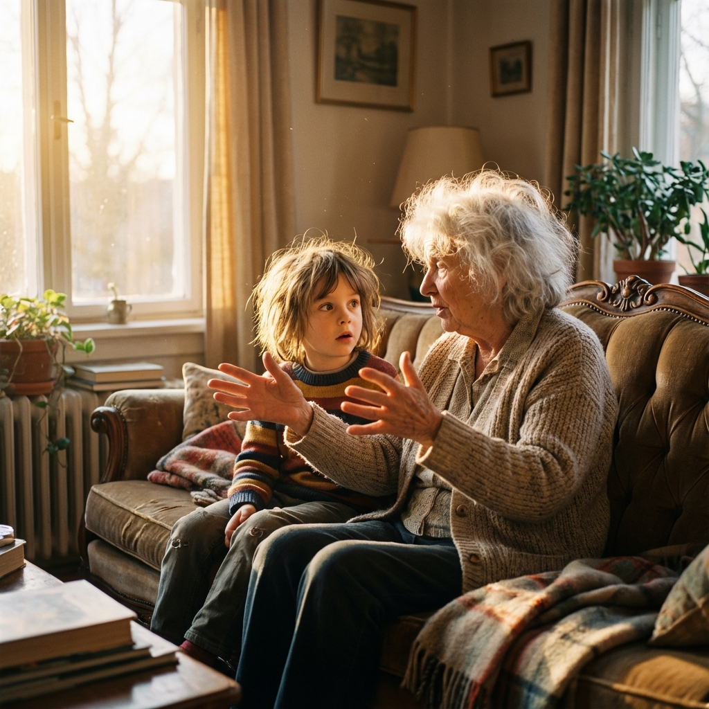 Grandmother sharing stories with grandchild