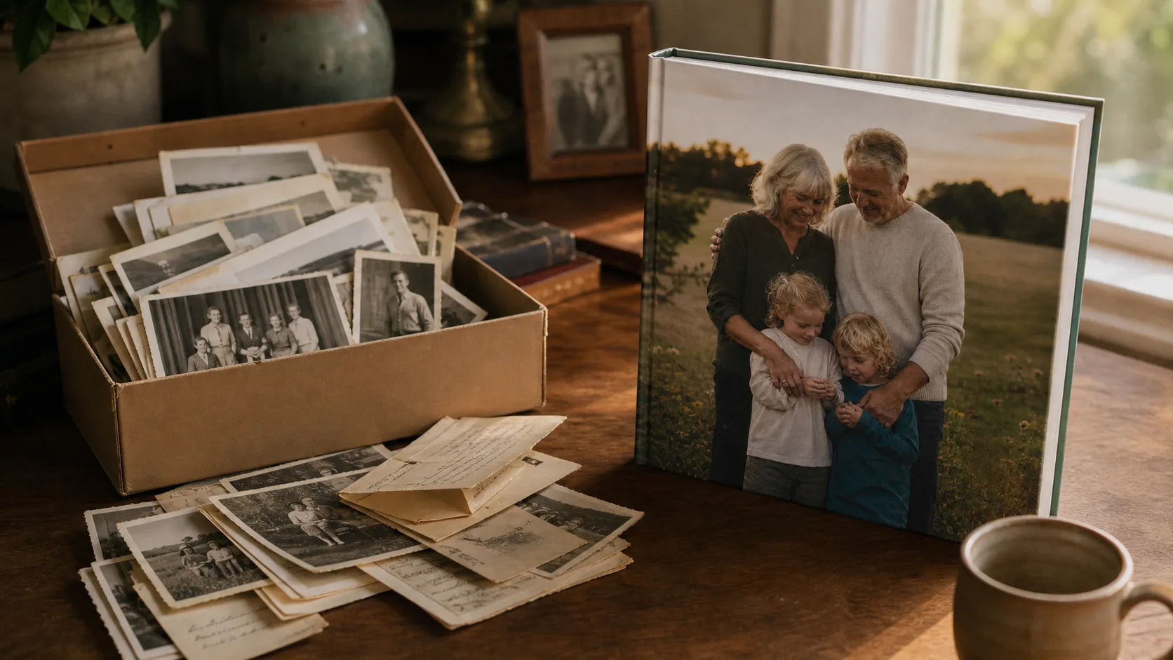 Hands turning the pages of a photo memoir