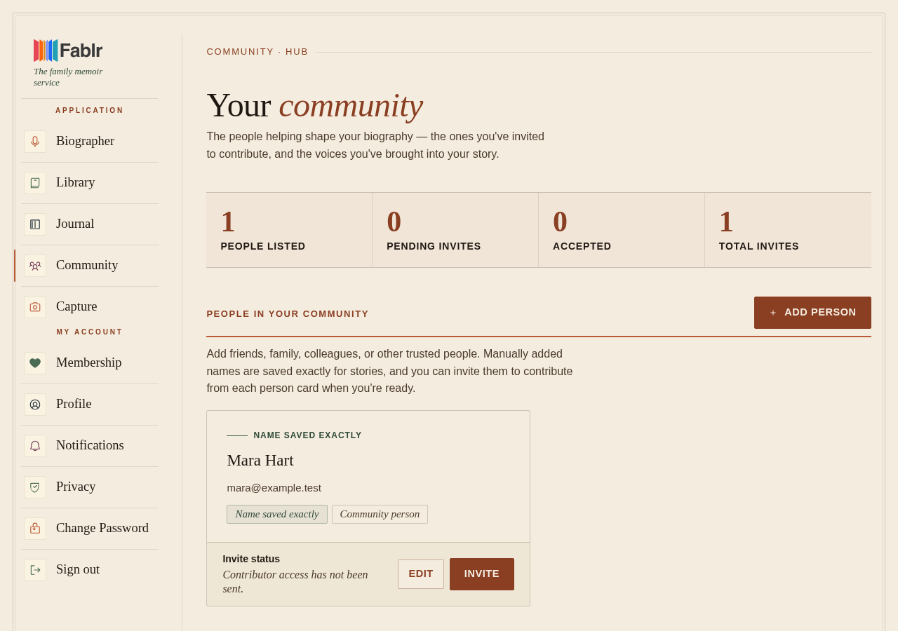 Community page for inviting contributors separately from story share links.