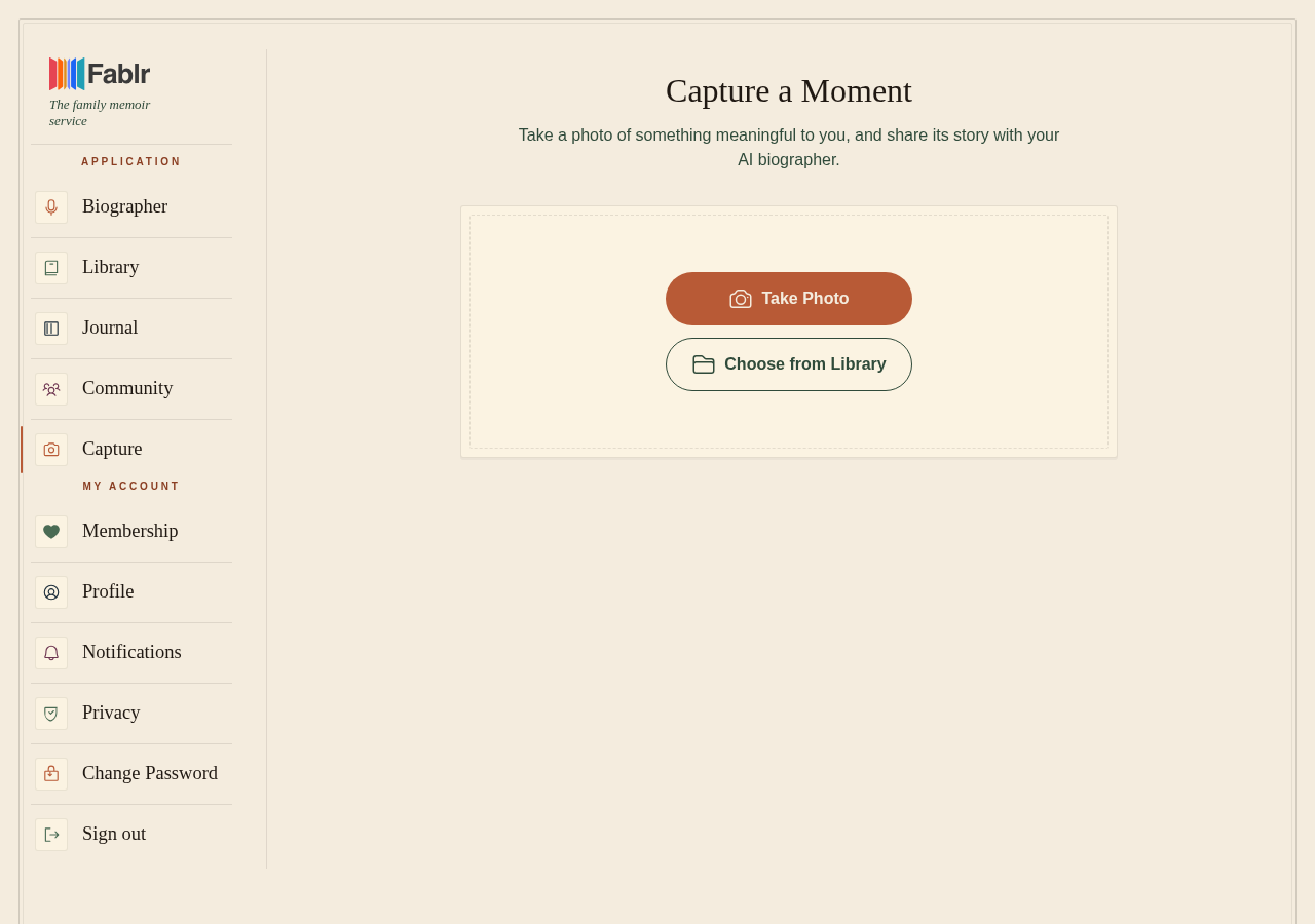 Photo capture page with Take Photo and Choose Photo buttons.