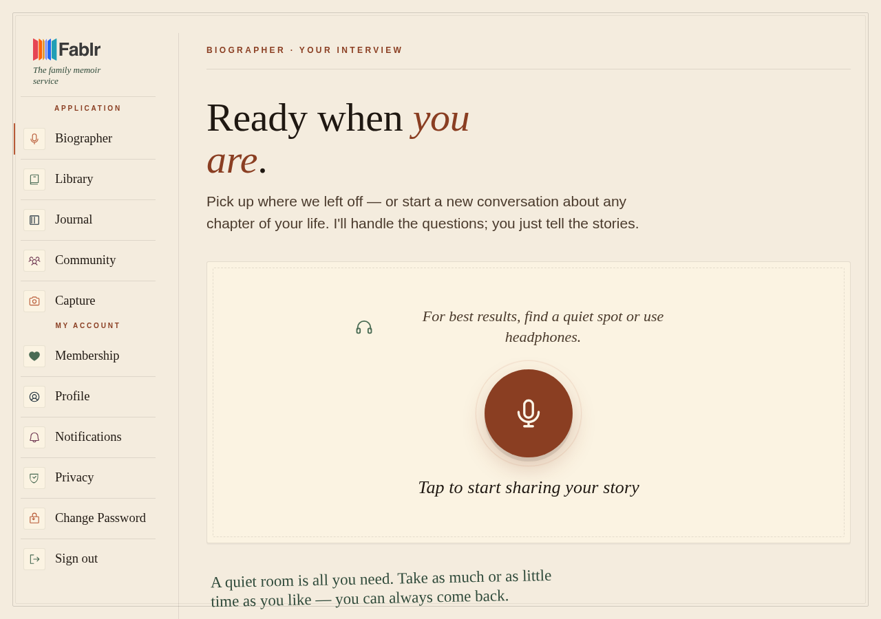 Voice conversation page showing the normal starting point before a session reconnects.