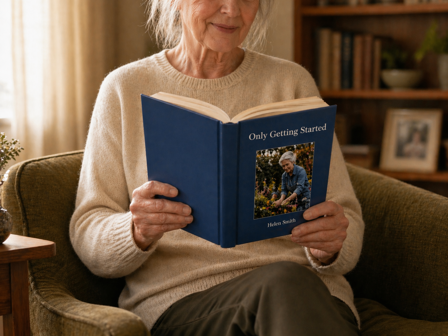 A storyteller reading a Fablr hardcover book